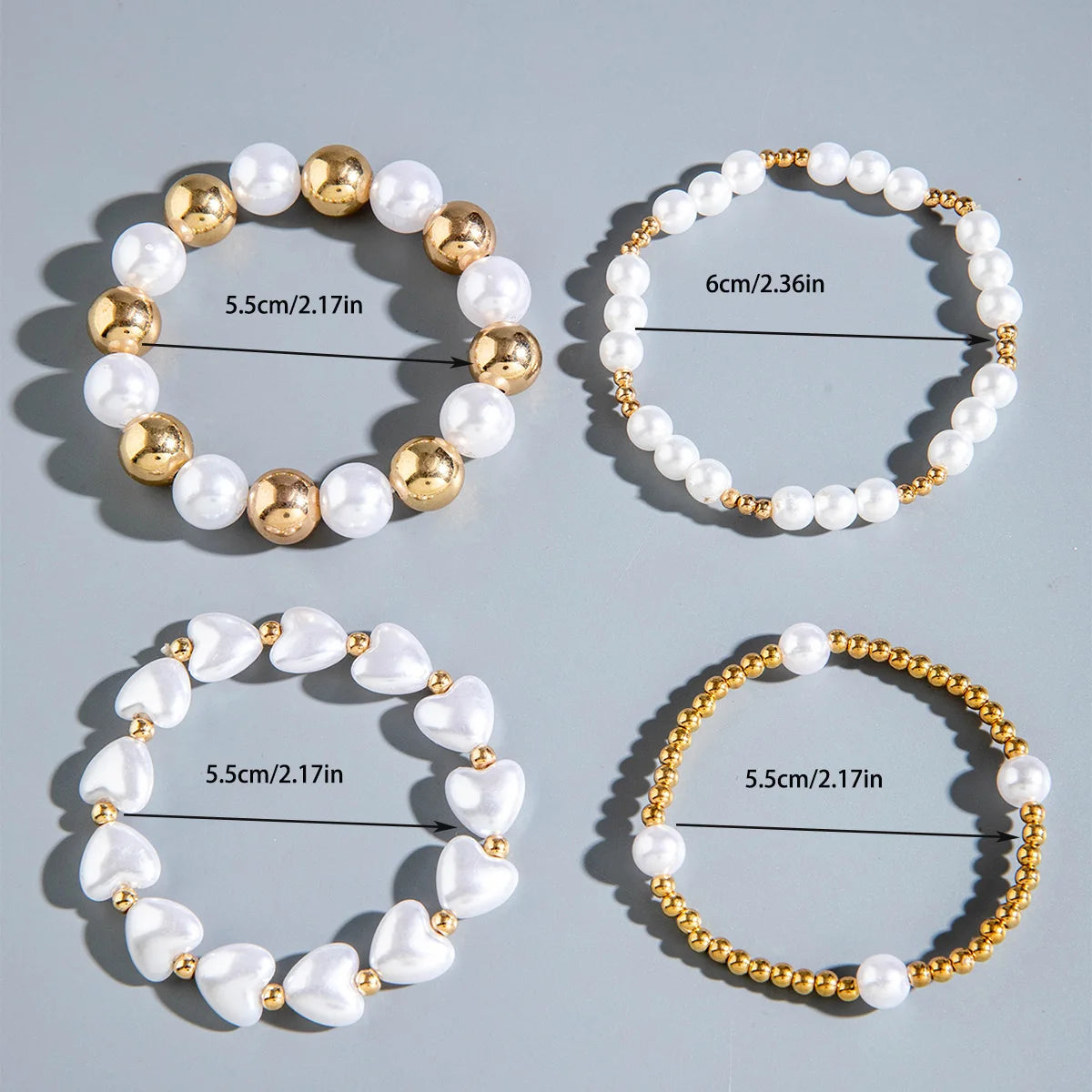 Elegant Imitation Pearl Handmade Beaded Bracelet Women Gold Color CCB Heart Jewelry Festival Gift Accessories
