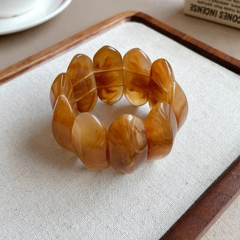 Vintage Smudging Bangle Geometric Wide Chunky Bracelets for Women Personality Acrylic Bracelet Hand Jewelry