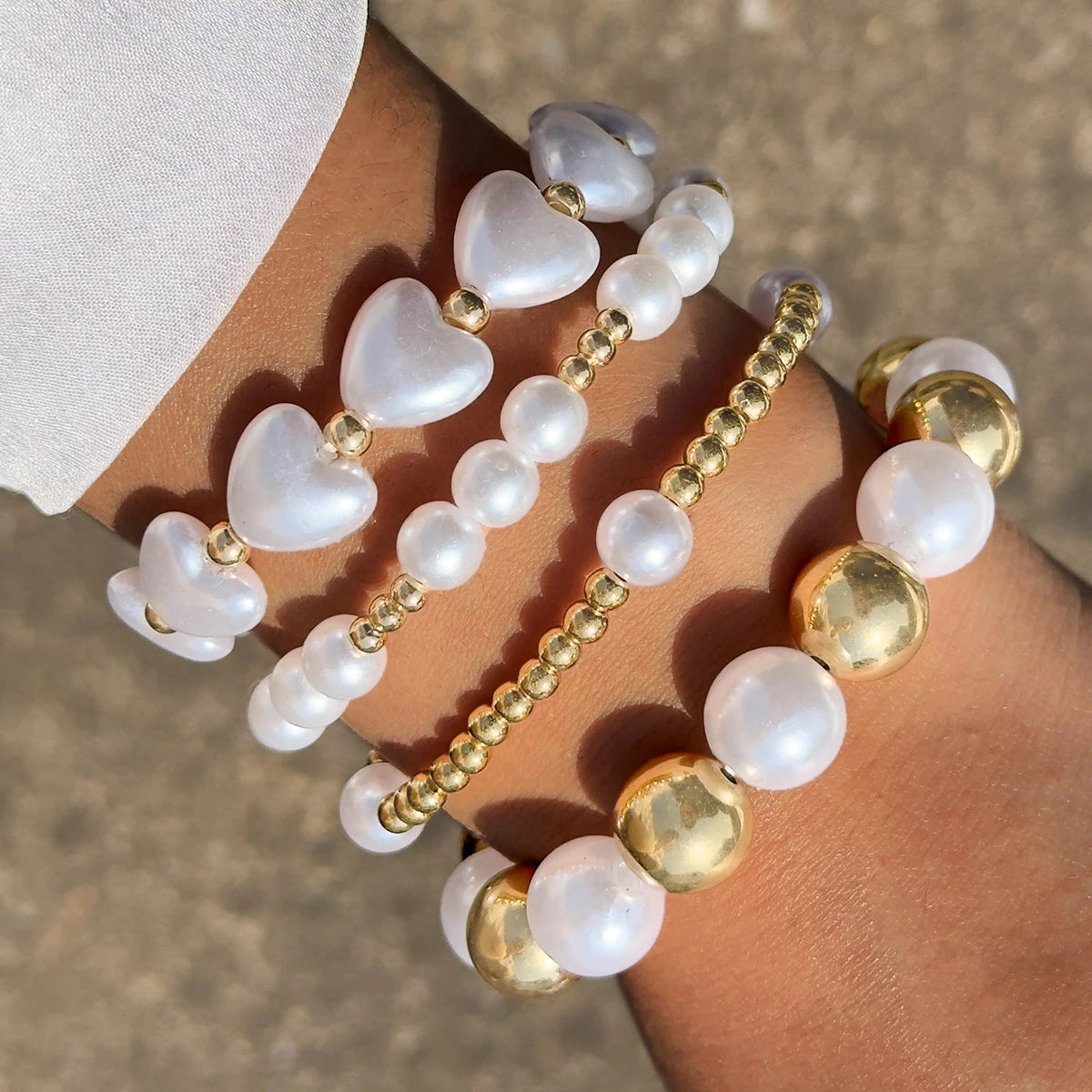 Elegant Imitation Pearl Handmade Beaded Bracelet Women Gold Color CCB Heart Jewelry Festival Gift Accessories