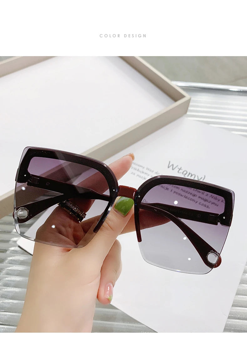 Oversized Sunglasses Man Woman Fashion Rimless Vintage Square Sun Glasses Eyewear Luxury Brand Design UV400 Female Shades