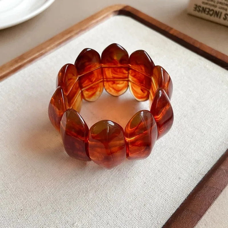 Vintage Smudging Bangle Geometric Wide Chunky Bracelets for Women Personality Acrylic Bracelet Hand Jewelry