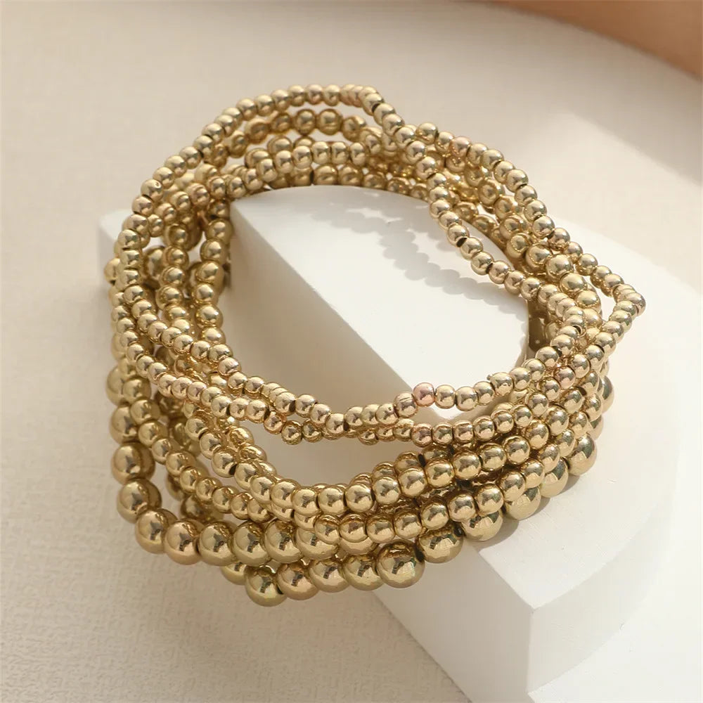 Stainless Steel Bracelets Vintage Handmade Ball Beaded Bracelets for Women Punk Gold Color Bangles Party Fashion Jewelry