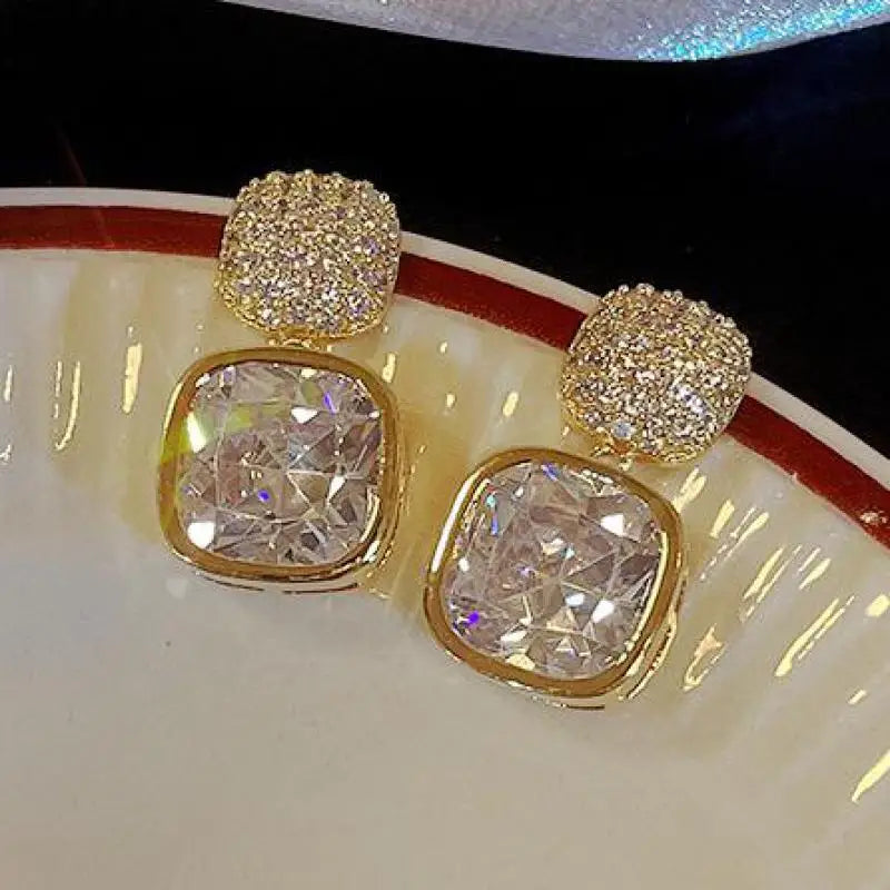 Silver Needle Fashion Square Zircon Drop Earrings For Women Jewelry 2025 Trending New Luxury Women's Crystal Earrings