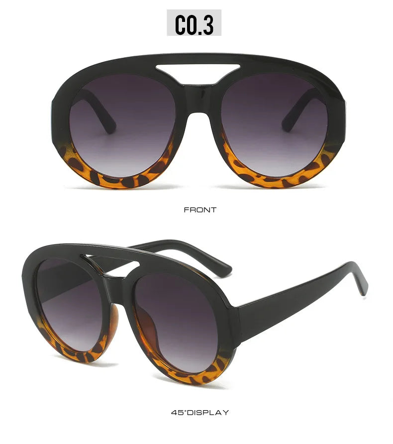 Vintage Oversized Sunglasses Women Luxury Brand Big Frame Sun Glasses Black Yellow Fashion Shades Double Bridges Round Glasses