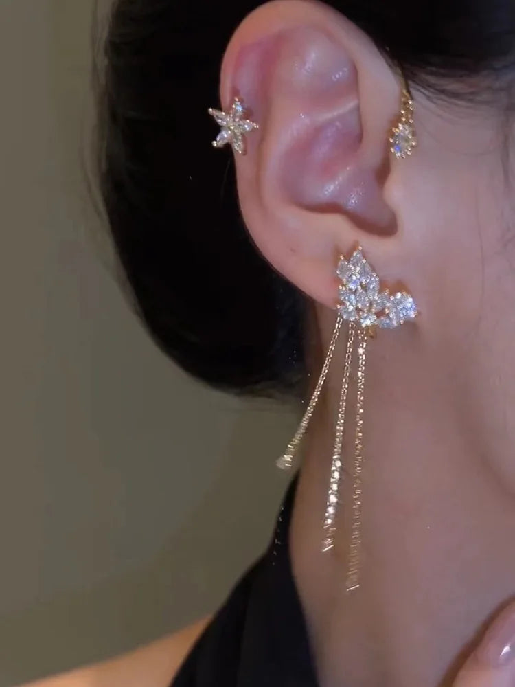 Gold Color Ear Bone Clip For Women Sweet Exquisite Sparkling Crystal Star Ear Cuff Clip Earring Wedding Jewelry Accessories Gift