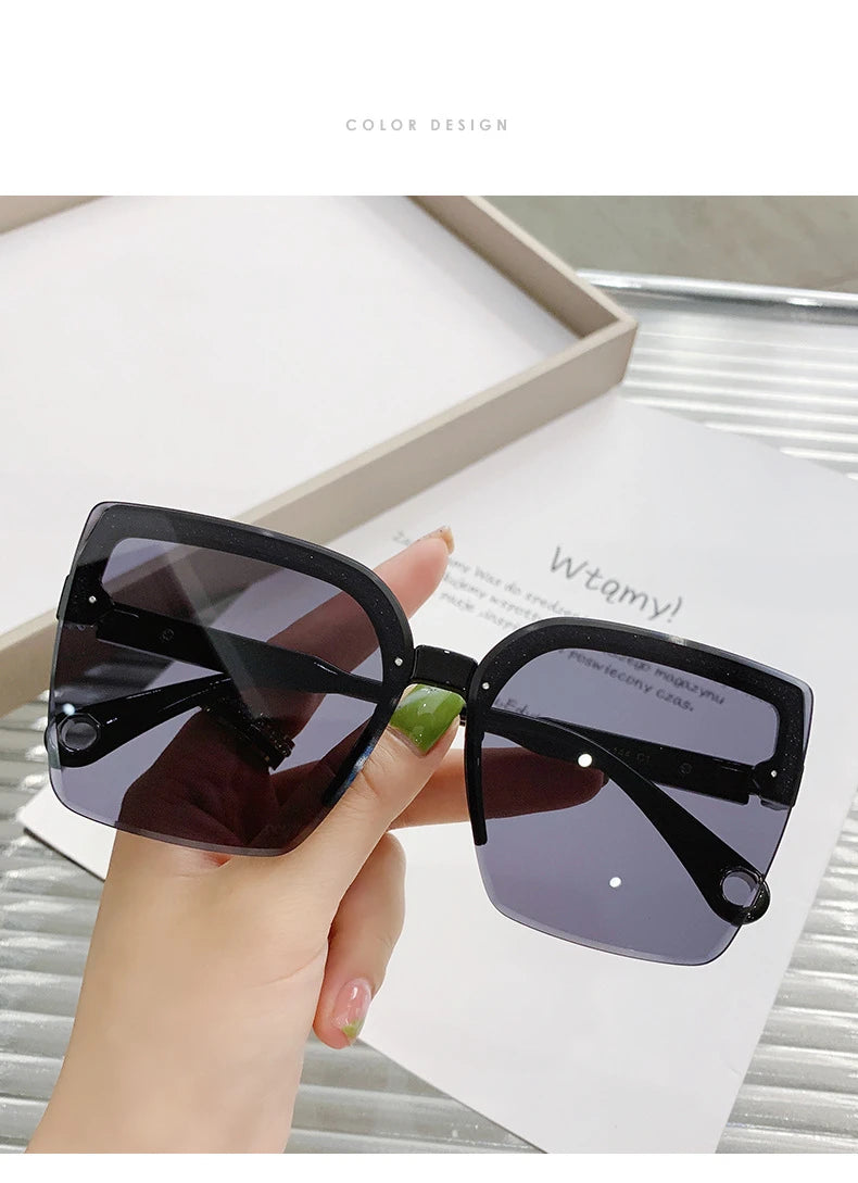 Oversized Sunglasses Man Woman Fashion Rimless Vintage Square Sun Glasses Eyewear Luxury Brand Design UV400 Female Shades