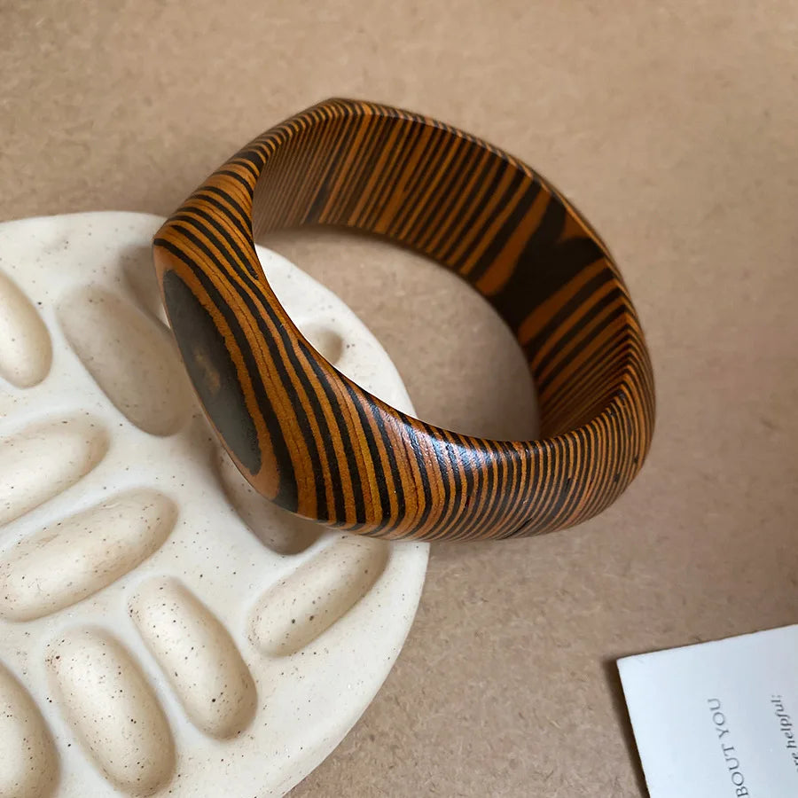 Natural Wooden 12 Styles Square Round Bracelet for Women Hip Hop Rivet Beads Wide Bangles Hand Jewelry Pulseras Mujer