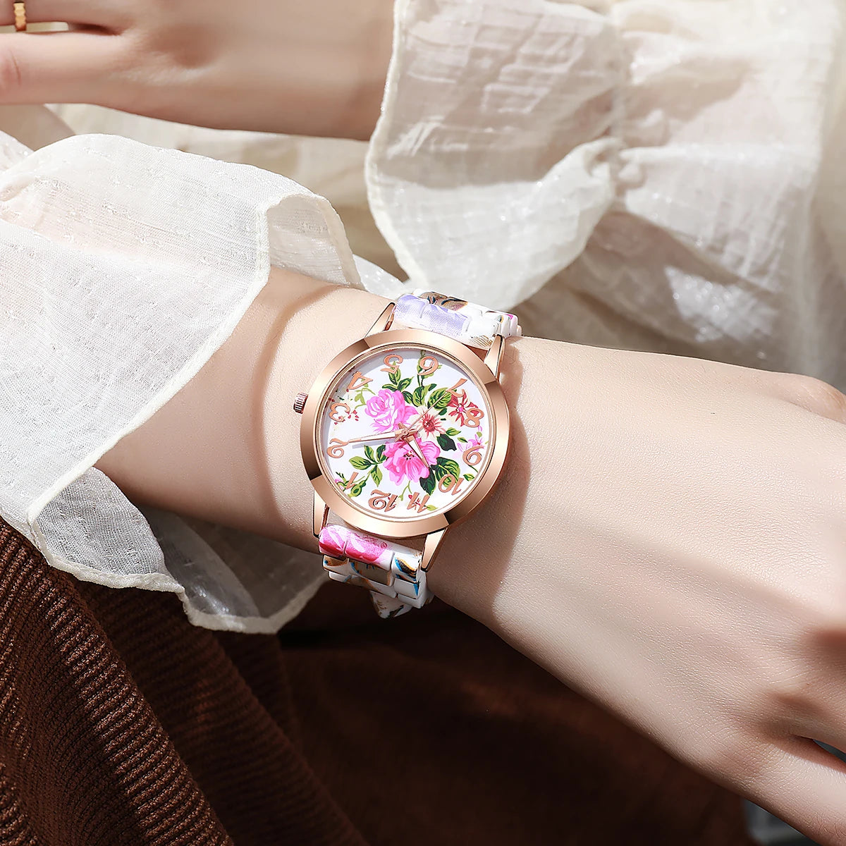 2/3/4/5PCS Fashion Flowers Printed Women Watches Casual Silicone Band Female Quartz Watch Relogio Feminino（Without Box）