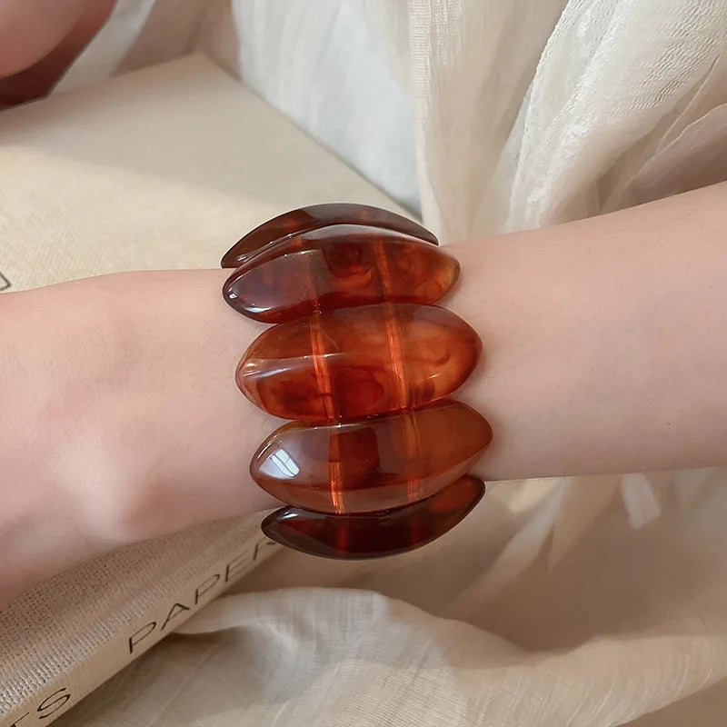 Acrylic Smudging Bangles for Women Unique Design Geometric Oval Elastic Stretch Bracelets Wide Bangles Jewelry Party Gifts