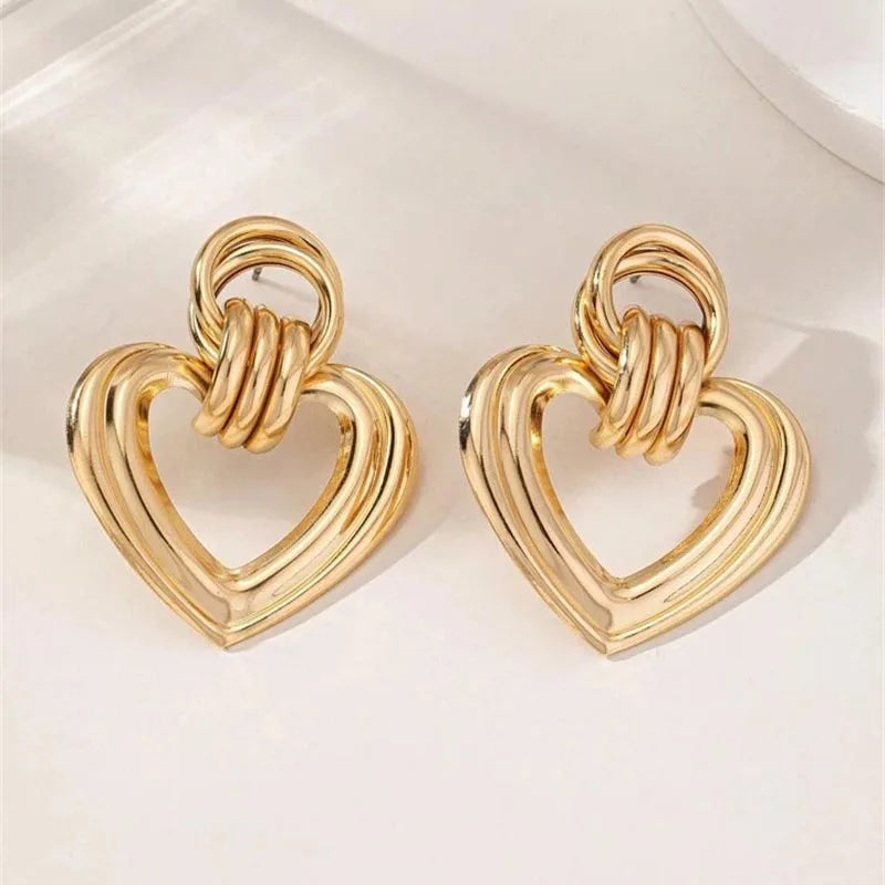 Vintage Heart Star Zircon Drop Dangle Earrings For Women Girl Luxury Fashion New Jewelry Ladies Gift Party