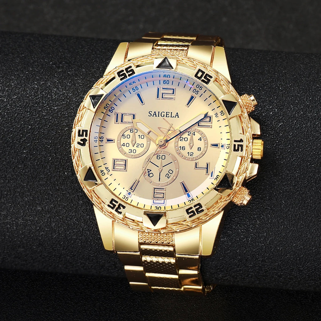 Men Business Watches Fashion Arabic Dial Gold Steel Band Male's Quartz Watch