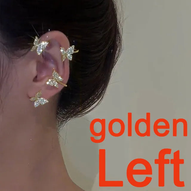 Gold Color Ear Bone Clip For Women Sweet Exquisite Sparkling Crystal Star Ear Cuff Clip Earring Wedding Jewelry Accessories Gift