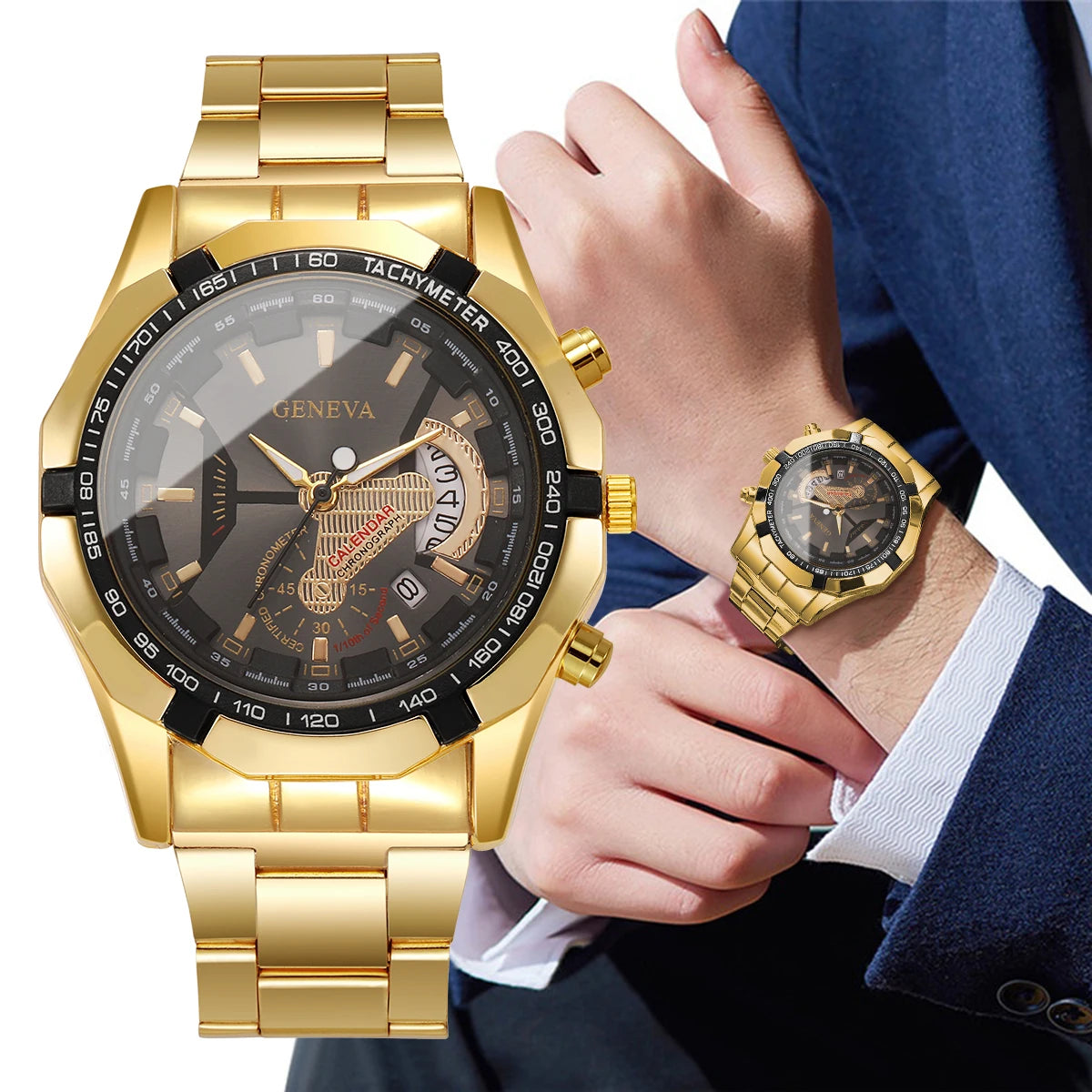 Luxury Large Dial Men Business Watches Fashion Calendar Quartz Watch for Mens Clock Reloj Hombre（Without Box）