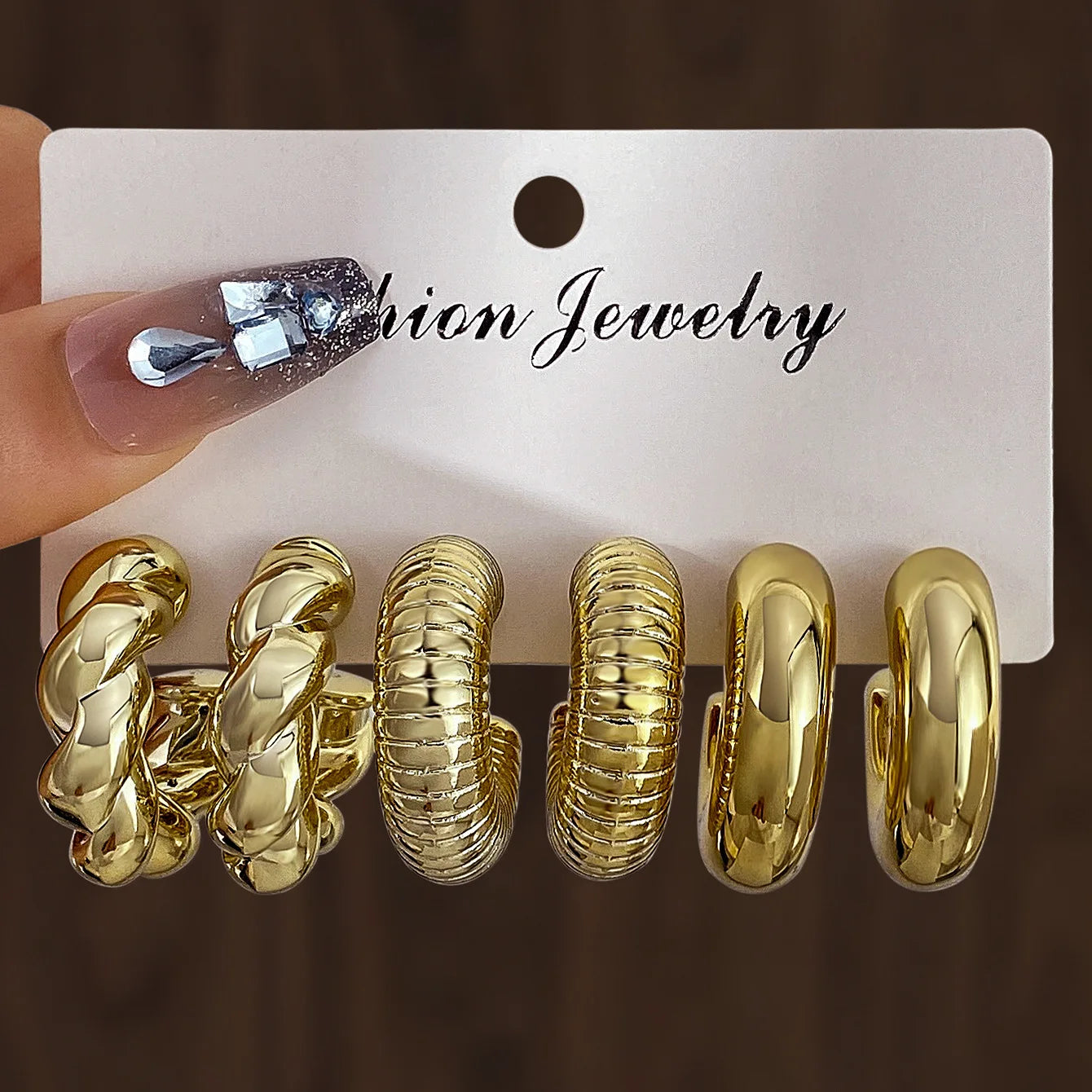 6pcs/set Chunky Gold Plated Vintage Minimalist Smooth Circle Hoop Earring Set for Women Bohemia Fashion Jewelry Gifts