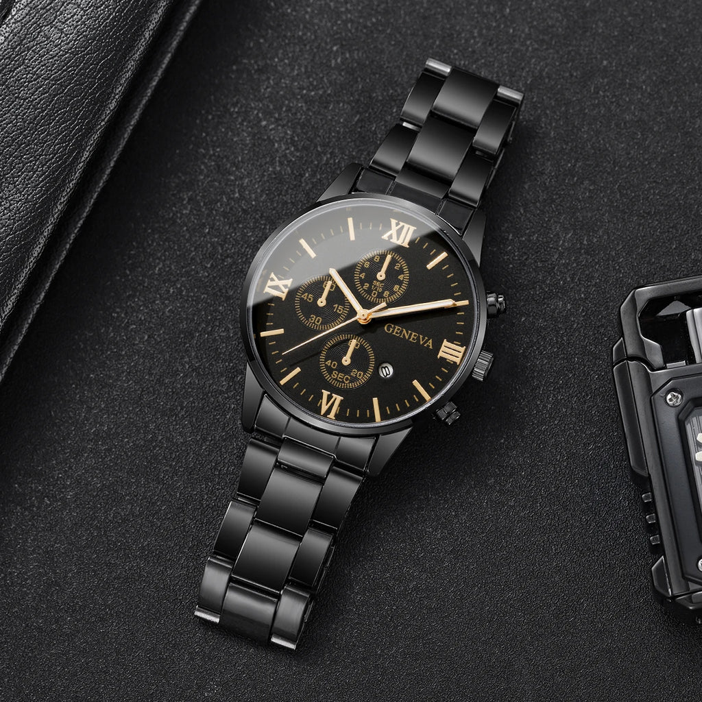 Luxury Mens Business Watches Fashion Roma Dial Men Quartz Watch Calendar Wristwatches for Man Clock Reloj Hombre（Without Box）