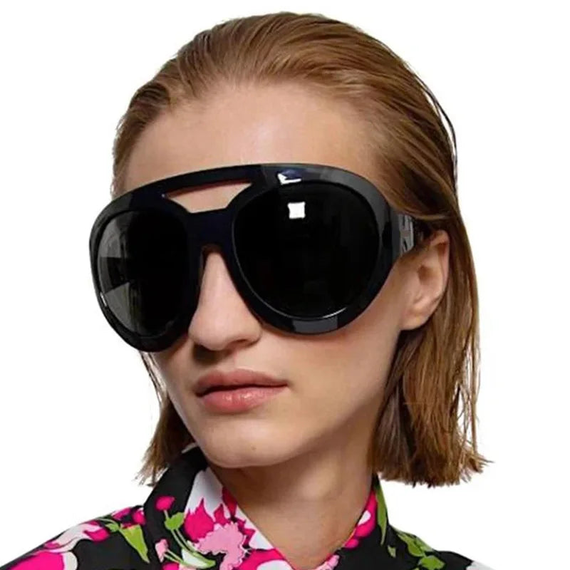 Vintage Oversized Sunglasses Women Luxury Brand Big Frame Sun Glasses Black Yellow Fashion Shades Double Bridges Round Glasses
