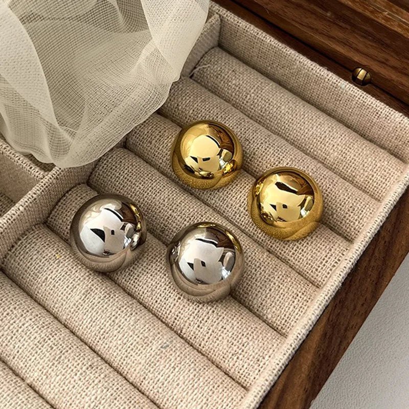 European Style Fashion Geometric Half Metal Big Ball Round Stud Earrings for Women Girls Party Accessories
