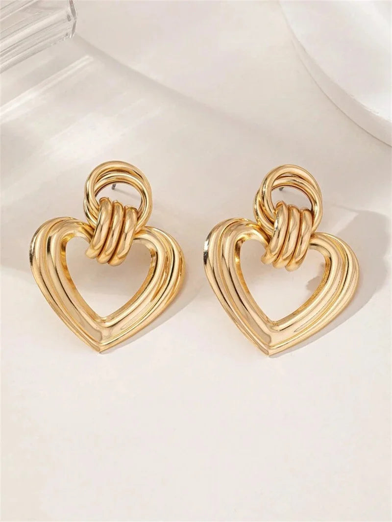Vintage Heart Star Zircon Drop Dangle Earrings For Women Girl Luxury Fashion New Jewelry Ladies Gift Party