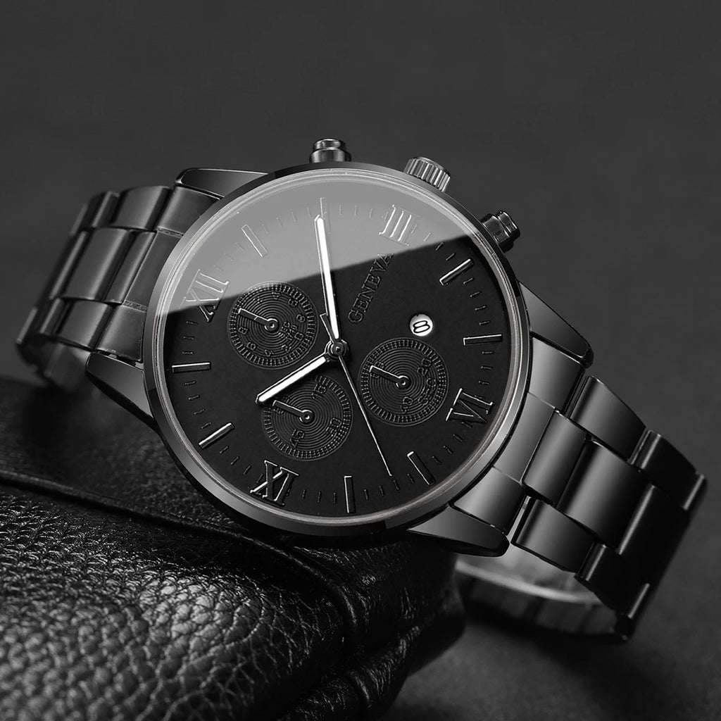 Luxury Mens Business Watches Fashion Roma Dial Men Quartz Watch Calendar Wristwatches for Man Clock Reloj Hombre（Without Box）