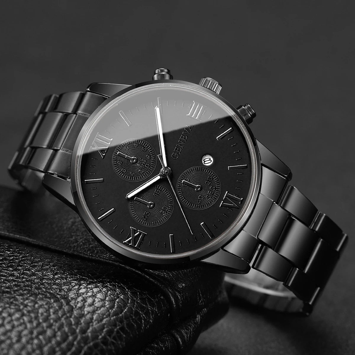 Luxury Mens Business Watches Fashion Roma Dial Men Quartz Watch Calendar Wristwatches for Man Clock Reloj Hombre（Without Box）
