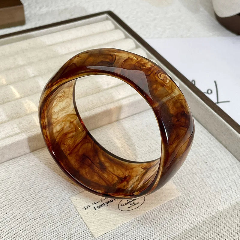 Vintage Bohemian Geometric Wide Resin Bracelet Brown Large Irregular Chunky Bangle Jewelry Gifts for Women Girls