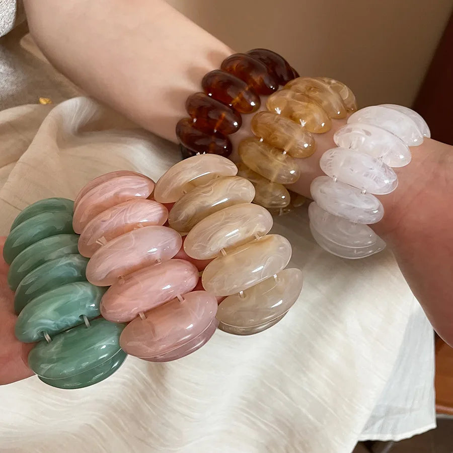 Acrylic Smudging Bangles for Women Unique Design Geometric Oval Elastic Stretch Bracelets Wide Bangles Jewelry Party Gifts
