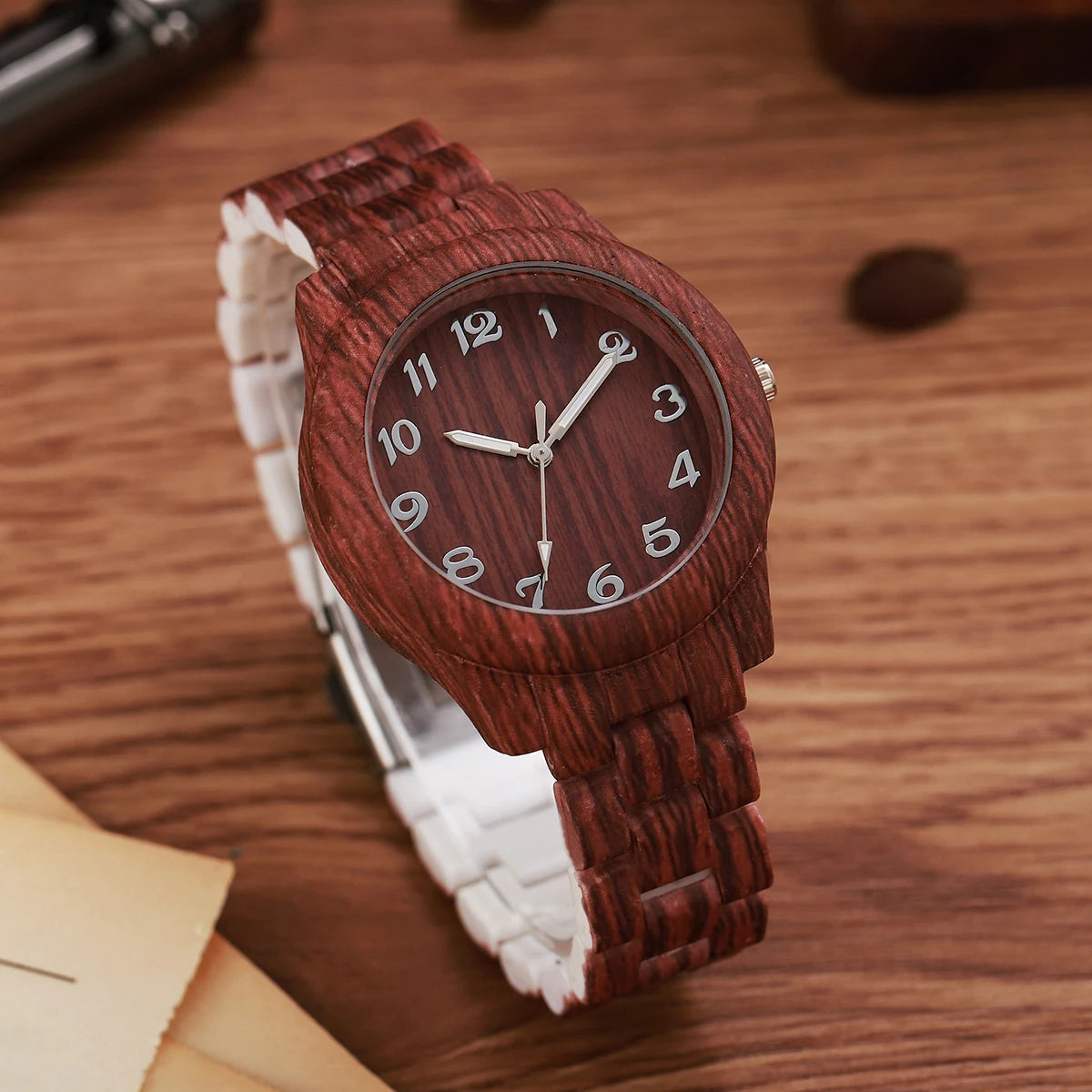 Fashion Women Watches Casual Wooden Pattern Plastic Band Quartz Watch Relogios Feminino（Without Box）