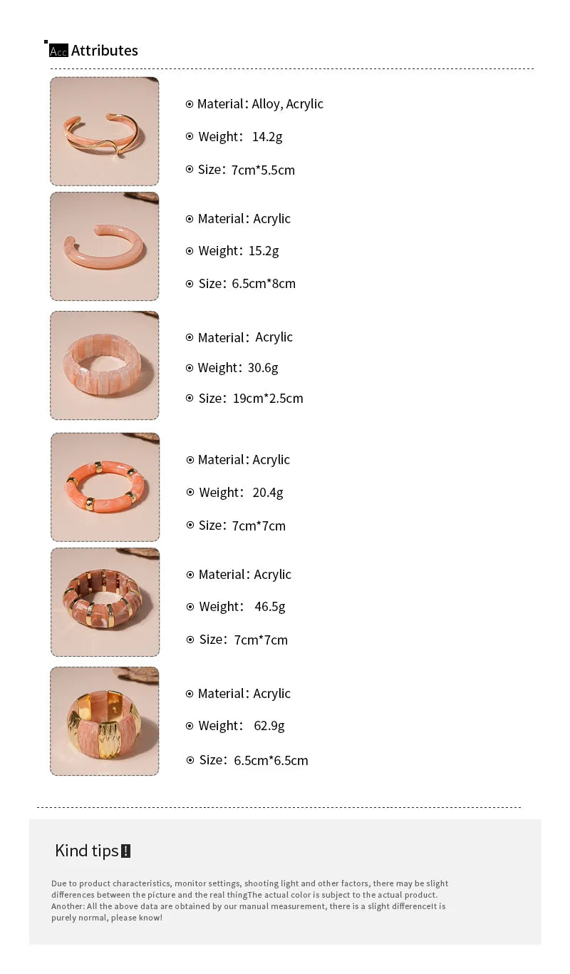 Pink Acrylic Resin Smudging Bangles for Women Girls Smooth Irregular Geometric Square Elastic Bracelets Wristband Jewelry