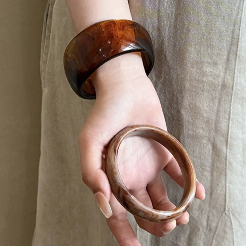 Vintage Bohemian Geometric Wide Resin Bracelet Brown Large Irregular Chunky Bangle Jewelry Gifts for Women Girls