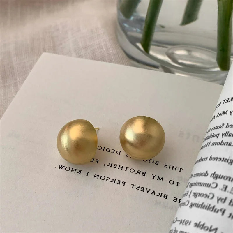 European Style Fashion Geometric Half Metal Big Ball Round Stud Earrings for Women Girls Party Accessories