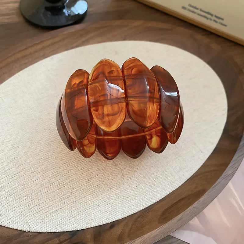 Acrylic Smudging Bangles for Women Unique Design Geometric Oval Elastic Stretch Bracelets Wide Bangles Jewelry Party Gifts