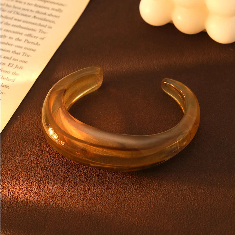 Fashion Exaggerated Opening Acrylic Bracelets for Women Simple Blended Jelly Colored Curved Cuff Bangle Female Jewelry