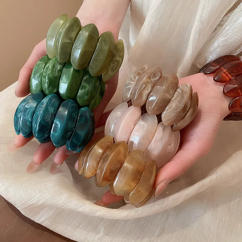 Acrylic Smudging Bangles for Women Unique Design Geometric Oval Elastic Stretch Bracelets Wide Bangles Jewelry Party Gifts