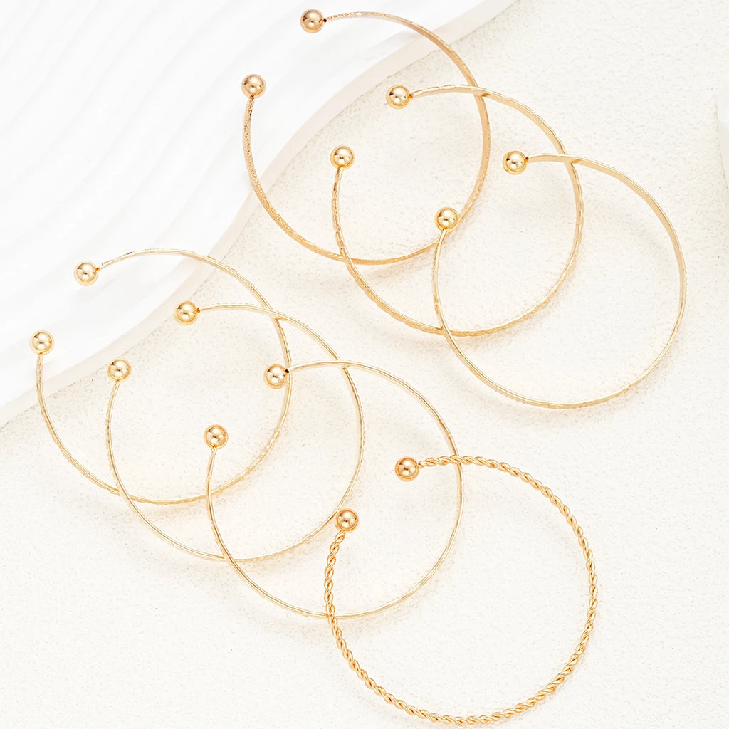 7 Pcs/Set Gold Color Bracelets for Women Streetwear Goth Heart Prints Metal Design Open Bangle Fashion Jewelry Gifts