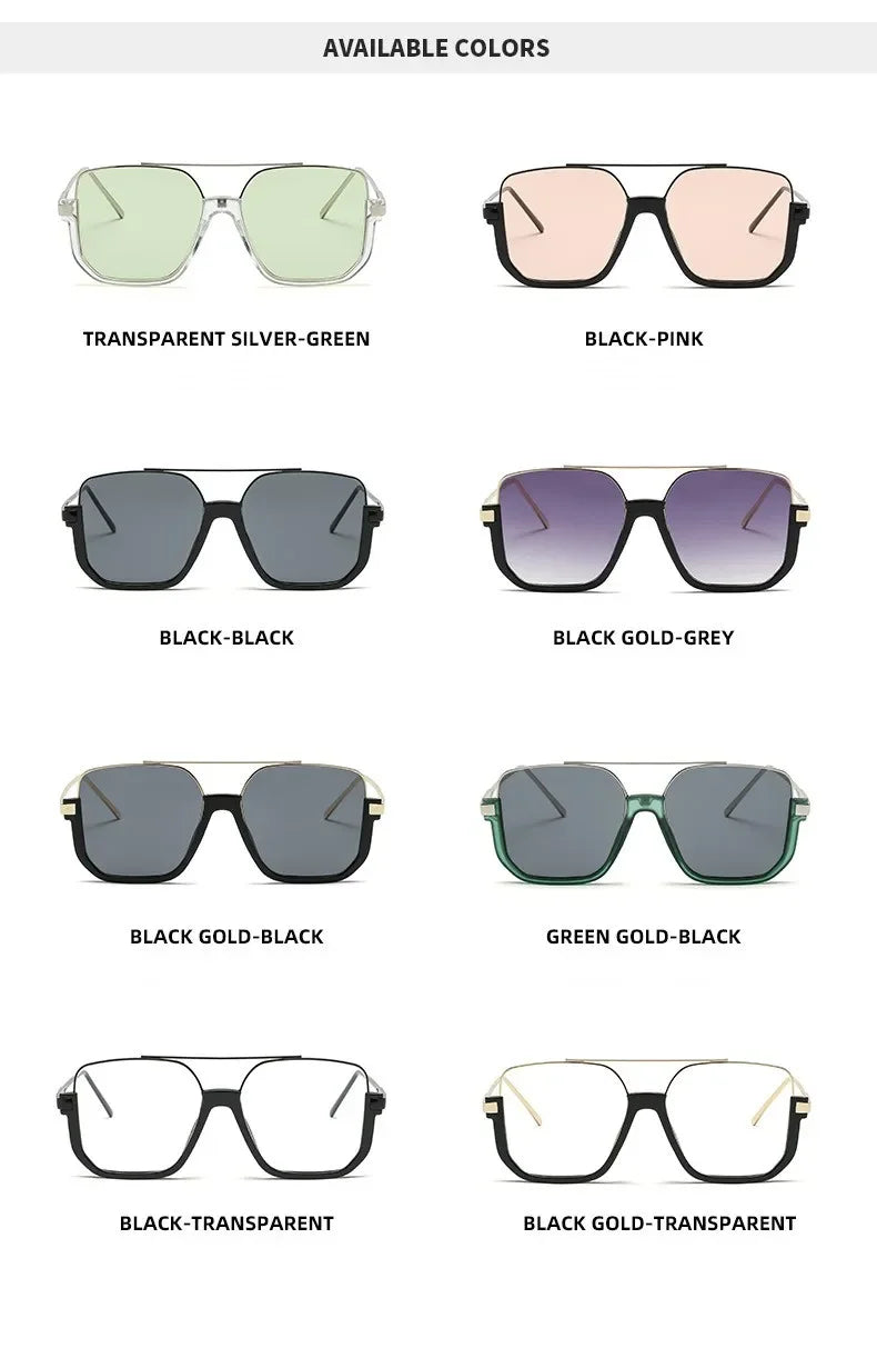 Vintage Oversized Sunglasses Fashion Men Women Square Shades Eyewear Trendy Ins Popular Brand Design UV400 Sun Glasses