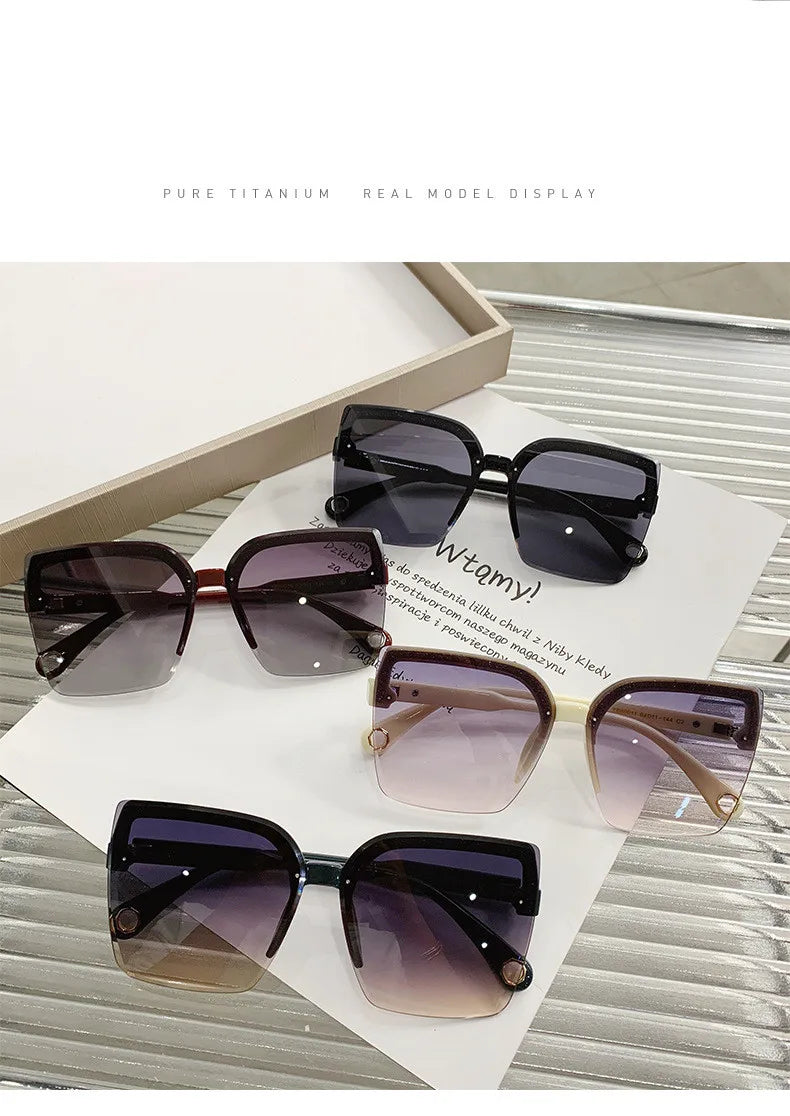 Oversized Sunglasses Man Woman Fashion Rimless Vintage Square Sun Glasses Eyewear Luxury Brand Design UV400 Female Shades