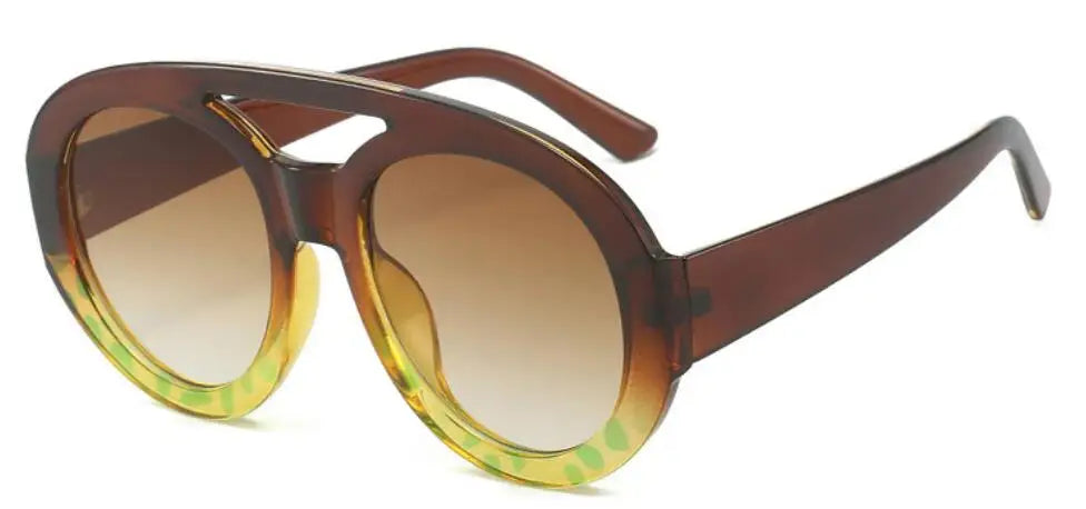 Vintage Oversized Sunglasses Women Luxury Brand Big Frame Sun Glasses Black Yellow Fashion Shades Double Bridges Round Glasses