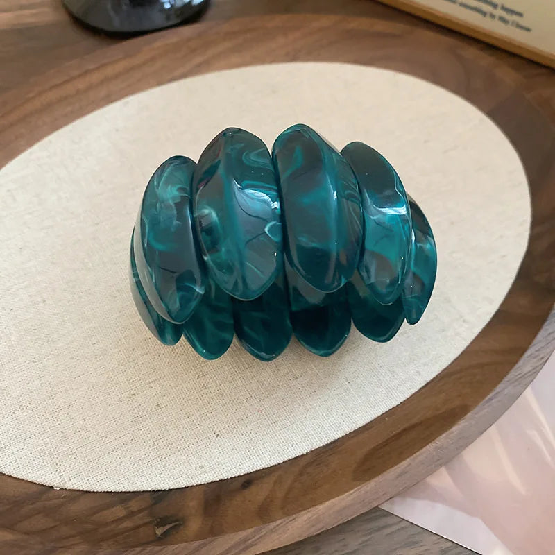Acrylic Smudging Bangles for Women Unique Design Geometric Oval Elastic Stretch Bracelets Wide Bangles Jewelry Party Gifts