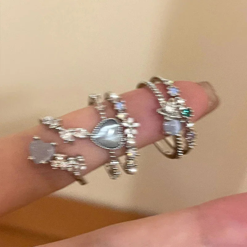 Fashion Jewelry Crystal Rings Heart Adjustable Ring Irregular Geometry Punk Vintage Rings Set for Women