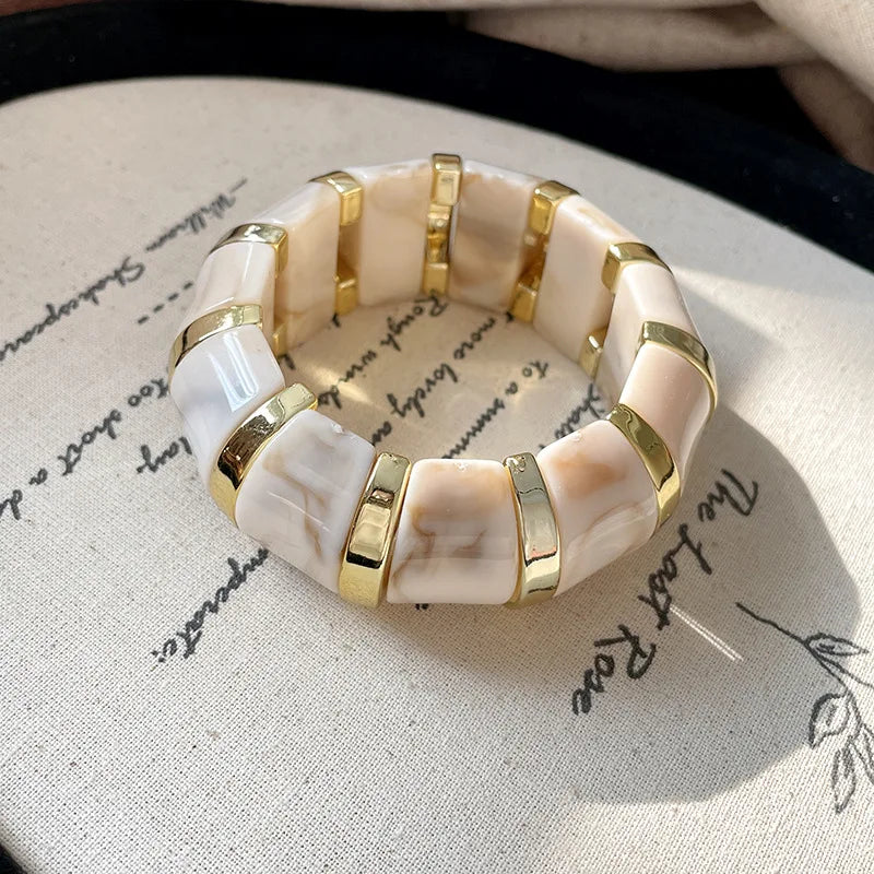 Acrylic Smudging Bangles for Women Unique Design Geometric Oval Elastic Stretch Bracelets Wide Bangles Jewelry Party Gifts