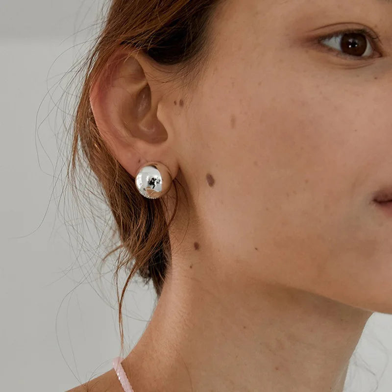 European Style Fashion Geometric Half Metal Big Ball Round Stud Earrings for Women Girls Party Accessories