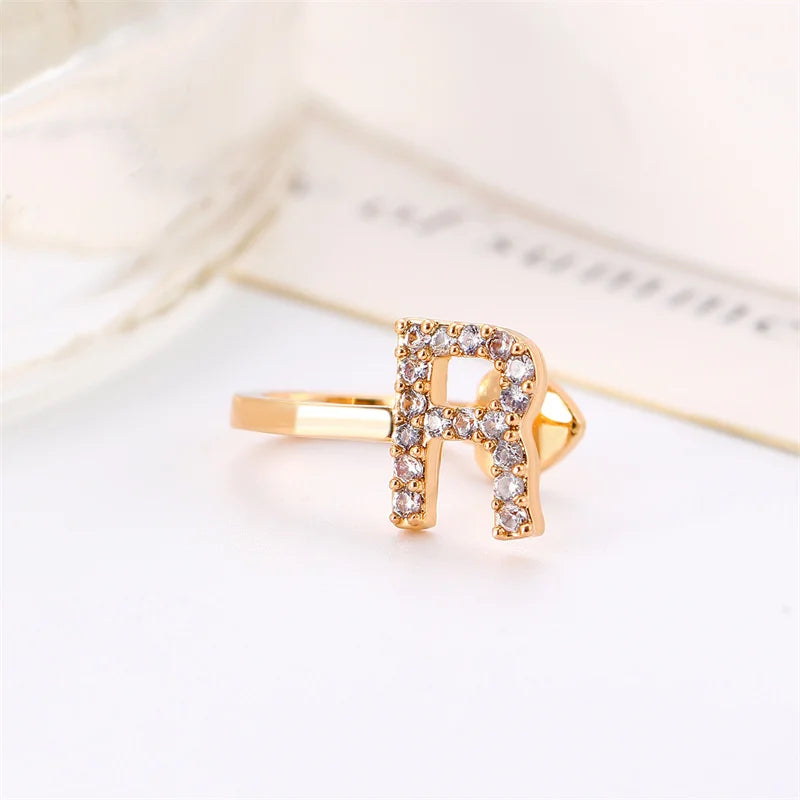 Zircon Initial A-Z Letter Clip Earrings For Women Adjustable Crystal Ear Stud Name Alphabet Female Wedding Jewelry Gift