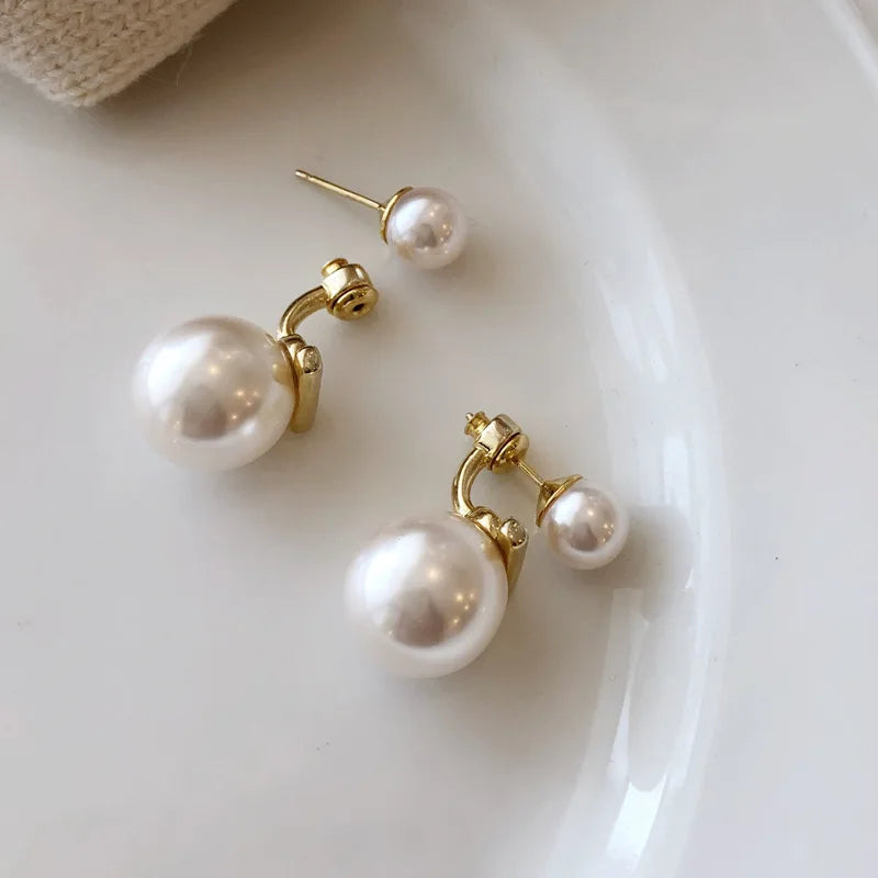 Simple Plain Gold Color Metal Pearl Hoop Earrings Fashion Big Circle Hoops Statement Earrings for Women Party Jewelry