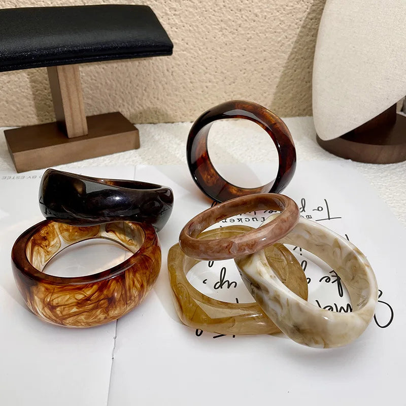 Vintage Bohemian Geometric Wide Resin Bracelet Brown Large Irregular Chunky Bangle Jewelry Gifts for Women Girls