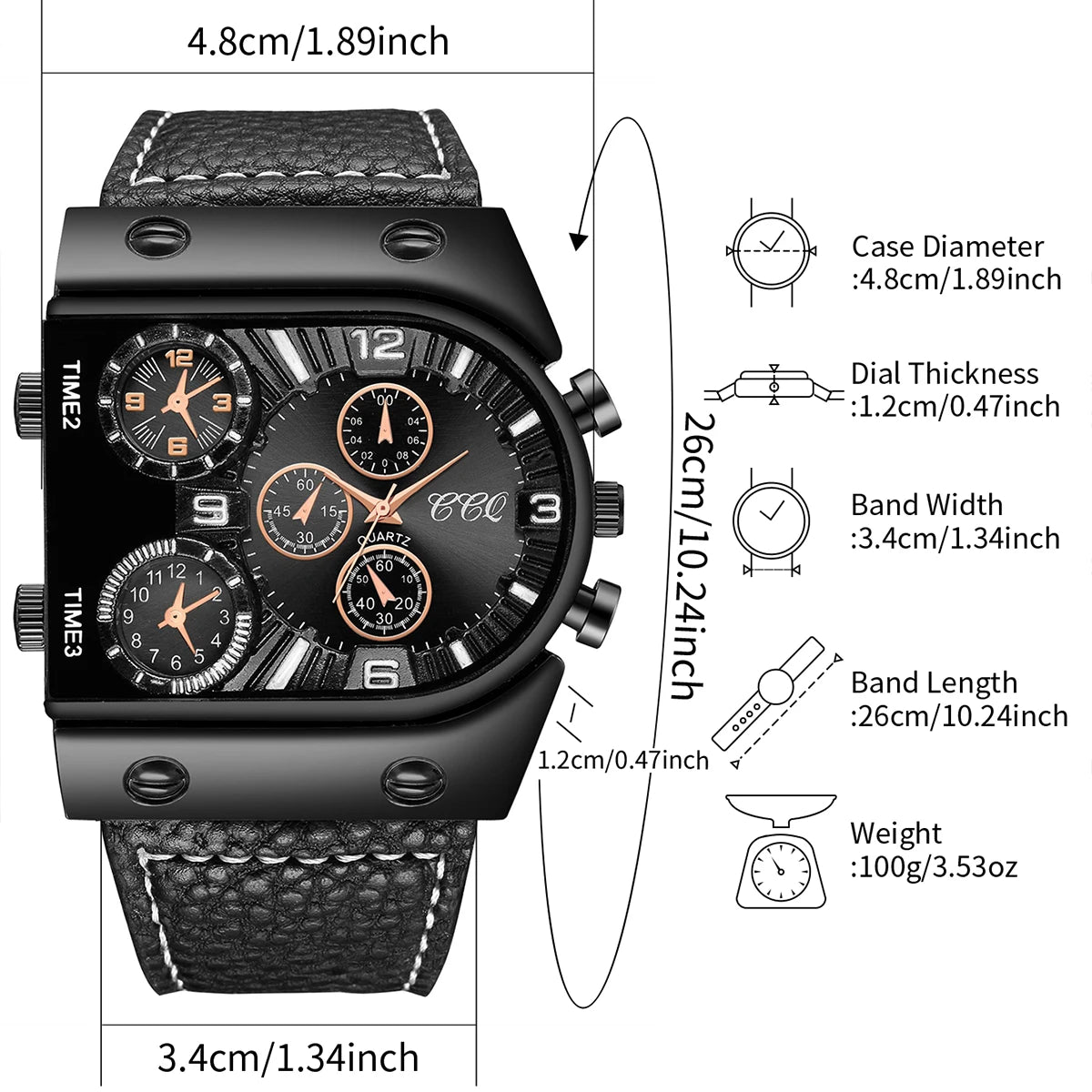 Fashion Big Dial Men's Quartz Watch Casual Leather Band Male Sports Watches