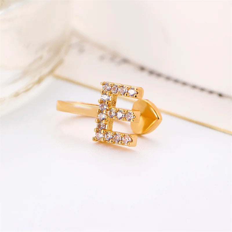 Zircon Initial A-Z Letter Clip Earrings For Women Adjustable Crystal Ear Stud Name Alphabet Female Wedding Jewelry Gift