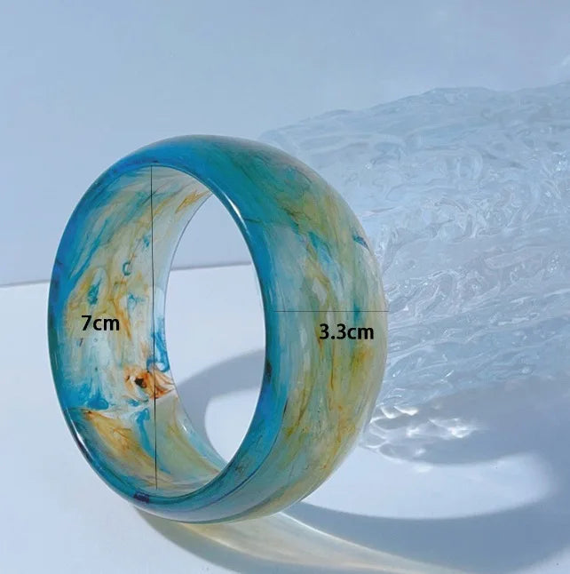 Trendy Vintage Pattern Acrylic Bracelet For Women Personalized Widen Semi Transparent Big Bangle Streetwear Jewelry