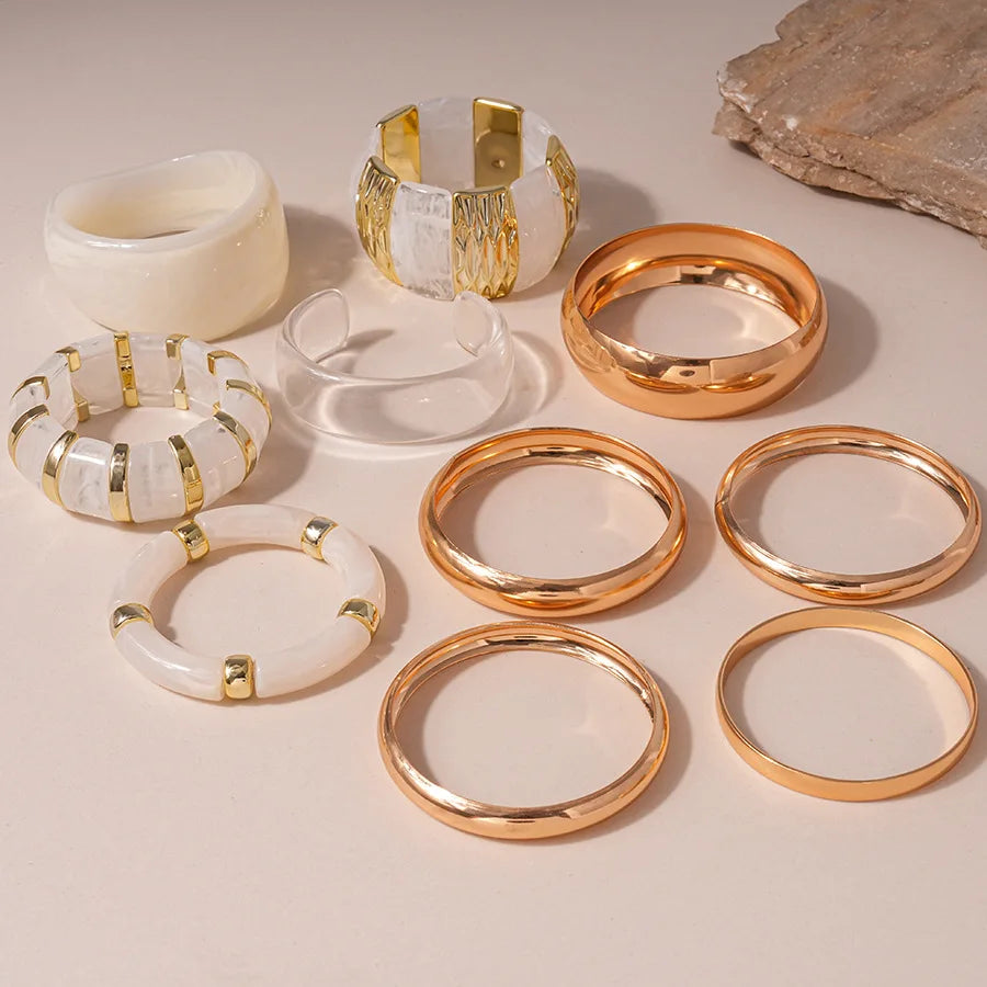 White Transparent Resin Bracelet Bangles for Women Irregular Geometric Round Wide Stacking Bracelets Hand Jewelry New In