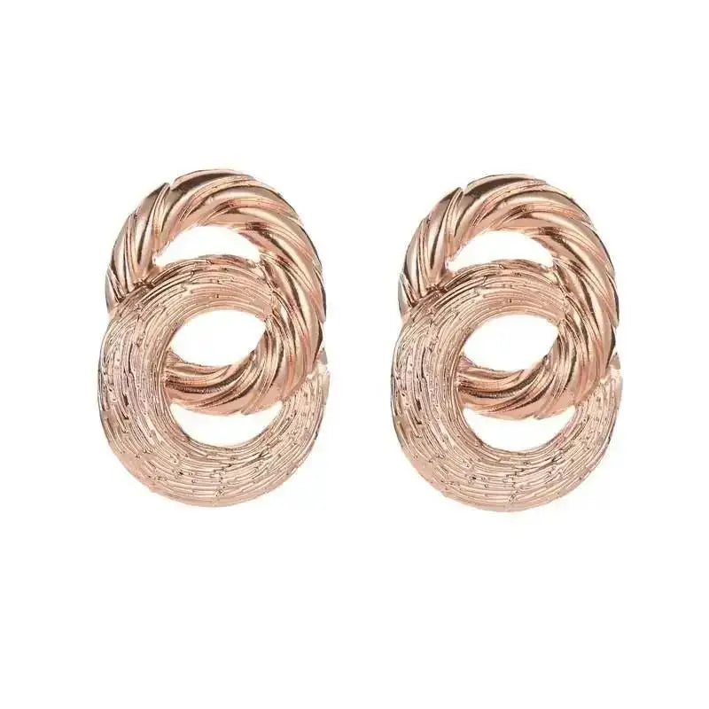Stainless Steel Pleated Geometric Earrings For Women Jewelry Trending Vintage Women's Smooth Gold Color Stud Earrings