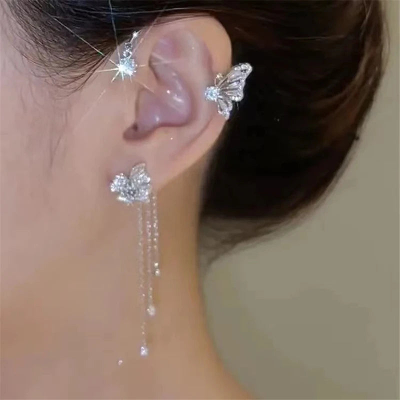 Gold Color Ear Bone Clip For Women Sweet Exquisite Sparkling Crystal Star Ear Cuff Clip Earring Wedding Jewelry Accessories Gift